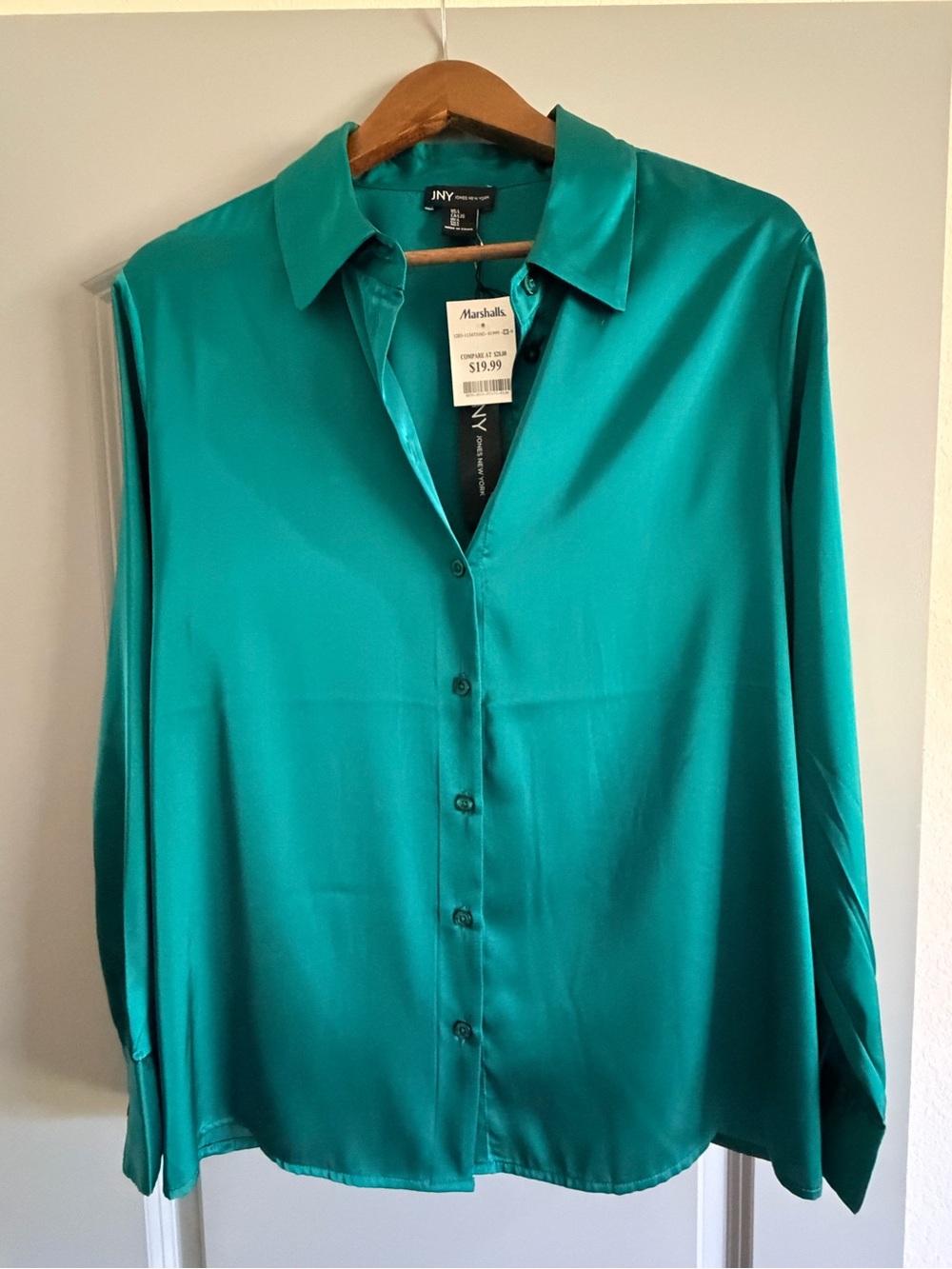 Jones New York Teal Green Satin Button-Down Shirt